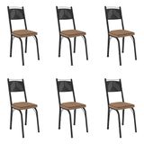 Kit 6 Cadeiras De Cozinha Virginia Estampado Rattan Bege Pés De Ferro Preto - Pallazio