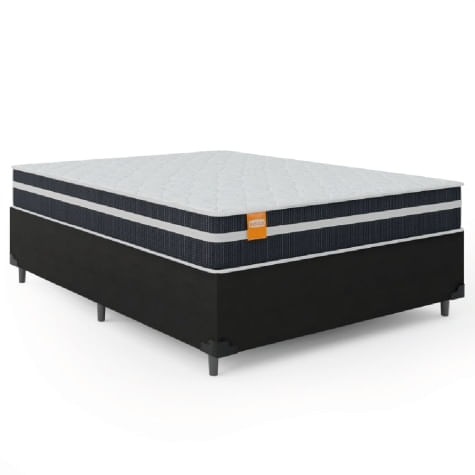 Cama Box Casal Queen Colchão Molas Qatar 158x198x60cm Branco / Preto - Suporta Até 200 Kg Por Pessoa