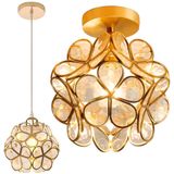 Luminária 2x1 Lustre Pendente Plafon 146,5cm Metal Dourado