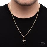 Corrente 2mm 5x1 e Pingente Crucifixo e Cristo Pequeno Banhado a Ouro 18k