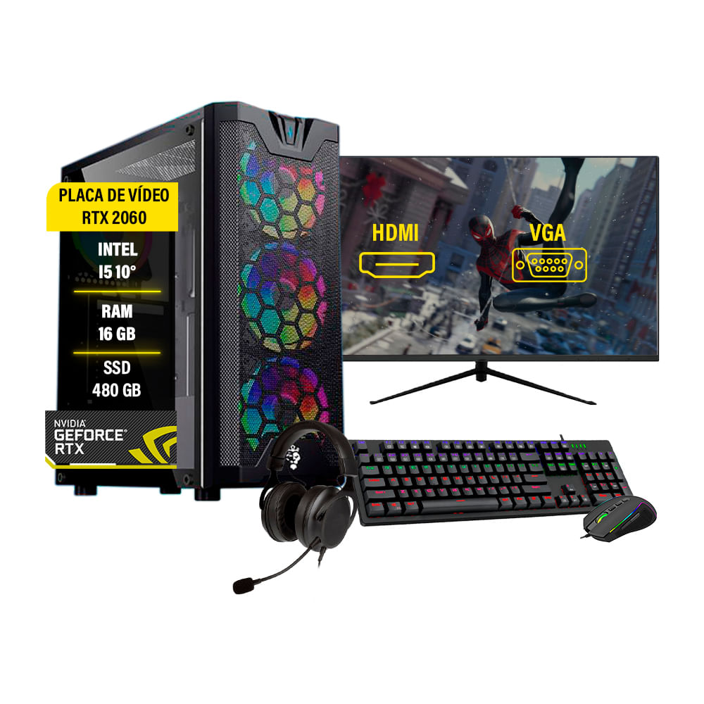 Pc Gamer Completo I5 10° Rtx 2060 16gb Ssd 480gb Monitor