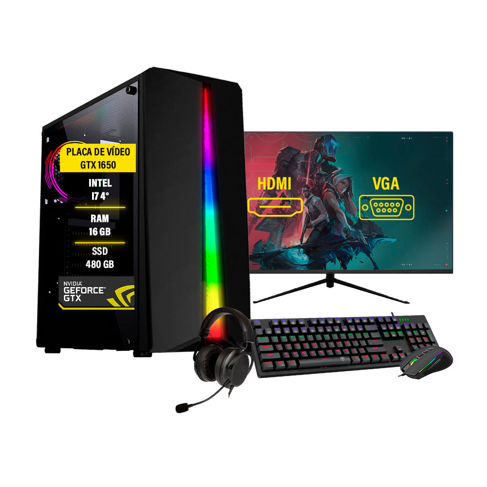 Pc Gamer Completo I7 4º Gtx 1650 Memória 16gb Ssd 480gb Monitor