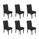 Kit 6 Cadeiras De Jantar Madeira Maciça Castanho Premium Heloísa Veludo Preto - Cor: Preto