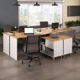 Conjunto 4 Escrivaninhas Retrô Em L Para Escritório E Home Office Com 2 Gavetas E 5 Nichos Gold Olmo/branco