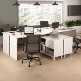 Conjunto 4 Escrivaninhas Retrô Em L Para Escritório E Home Office Com 2 Gavetas E 5 Nichos Gold Branco