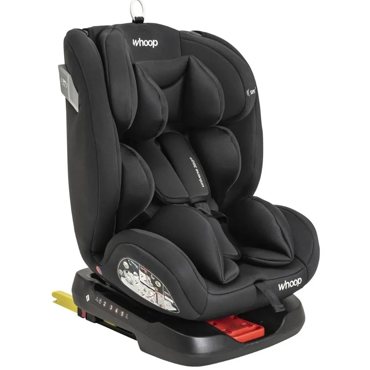 Cadeirinha Auto Isofix Top Tether Kiddo Whoop 360 Reclinável Ajustável Preto Cadeira Carro Bebê Infantil Base Giratória