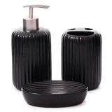 Kit Banheiro Lavabo Moderno Acessórios Porcelana Preto 3 Pçs