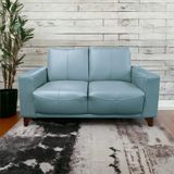 Sofá Decorativo Emily 2 Lugares Sala De Estar 145cm Pés Em Eucalipto Couro Azul Celeste G40 - Gran Belo