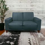 Sofá Decorativo Emily 2 Lugares Sala De Estar 145cm Pés Em Eucalipto Couro Azul Majestic G40 - Gran Belo