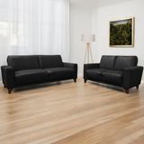 Conjunto De Sofás Decorativos 2 E 3 Lugares Emily Sala De Estar Pés Em Eucalipto Couro Preto G40 - Gran Belo