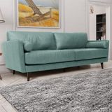 Sofá Decorativo Daemon 3 Lugares Sala De Estar 212cm Pés Em Eucalipto Couro Azul Turquesa Manchado G40 - Gran Belo