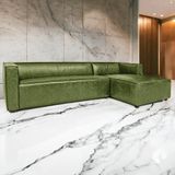 Sofá Decorativo Ryan 4 Lugares Sala De Estar 310cm Com Chaise Couro Verde Manchado G40 - Gran Belo