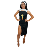 Fantasia Feminina Vestido Freira Adulto Noviça Rebelde Irmã Religiosa Carnaval Bloquinho Festa Halloween Zumbi Terror