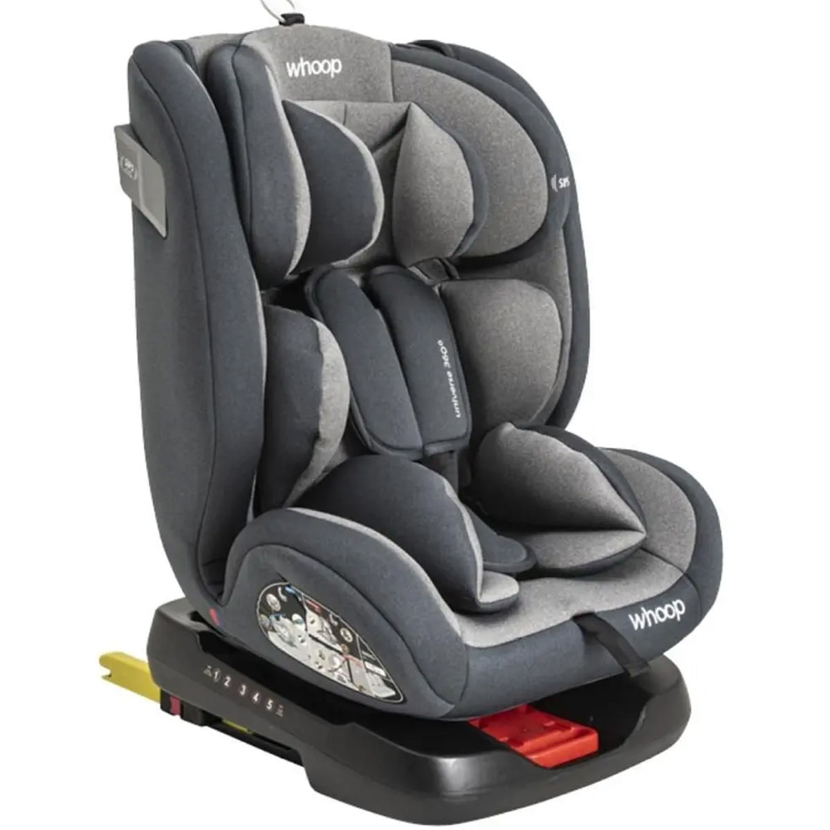 Cadeirinha Auto Isofix Top Tether Kiddo Whoop 360 Reclinável Ajustável Cinza Cadeira Carro Bebê Infantil Base Giratória