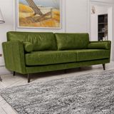 Sofá Decorativo Daemon 3 Lugares Sala De Estar 212cm Pés Em Eucalipto Couro Verde Manchado G40 - Gran Belo