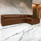 Sofá Decorativo Ryan 4 Lugares Sala De Estar 310cm Com Chaise Couro Marrom Chocolate Manchado G40 - Gran Belo