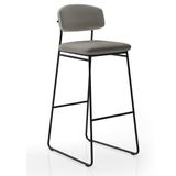 Banqueta Alta Para Bancada Sala De Jantar Encosto E Assentos Estofados Linha Jaraguá. Preto Fosco/ Cinza Mesclado