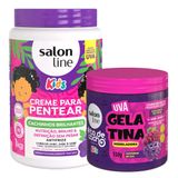 Kit Creme Pentear Salon Line Cachinhos Kids Cheirinho Uva 1kg + Gelatina Salon Line Todecacho Kids Modeladora Uva 550g