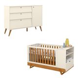 Berço Multifuncional Bkids Com Cômoda Infantil Gold Off White Freijó Eco Wood - Matic