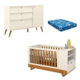 Berço Multifuncional Bkids Com Cômoda Infantil Gold Off White Freijó Eco Wood E Colchão - Matic