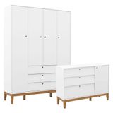 Cômoda Sapateira E Guarda Roupa Unique 4 Portas Branco Soft Eco Wood - Matic