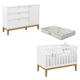 Berço Americano E Cômoda Sapateira Unique Branco Soft Eco Wood Com Colchão Gazin - Matic