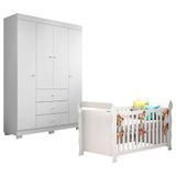 Berço Americano Lara Com Guarda Roupa Duda 4 Portas Branco Brilho - Phoenix Baby