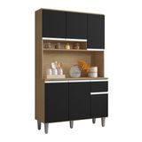 Kit Armario Cozinha 105cm Compacta 6 Portas Marcia Amêndoa E Preto Ajl