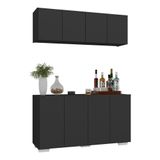 Kit Bar Armário Aéreo E Aparador 4 Portas Multimóveis Mp1087 Preto/branco Preto/branco