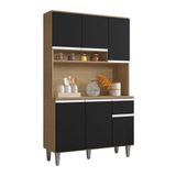 Kit Armario Cozinha 105cm Compacta 6 Portas Marcia Amêndoa E Preto Ajl