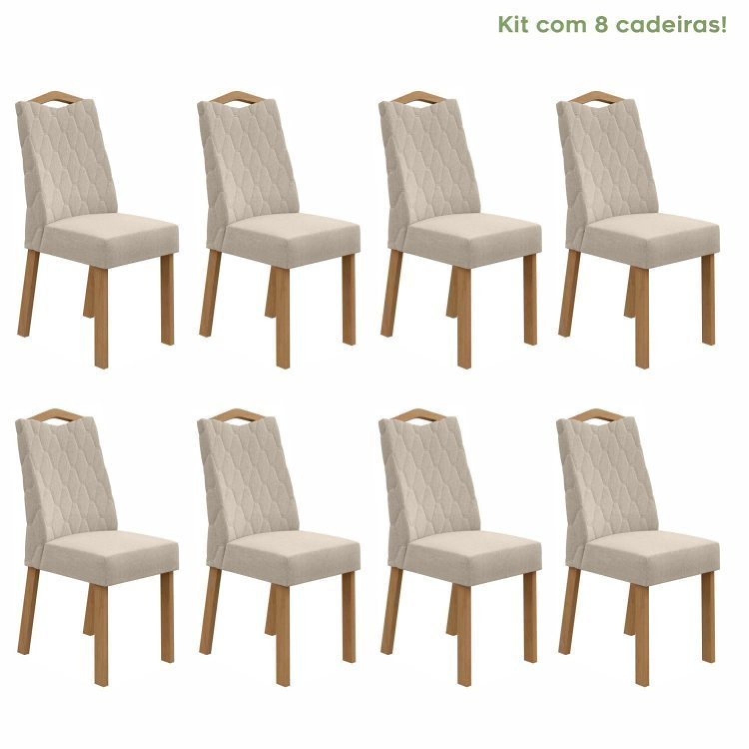 Conjunto Com 8 Cadeiras Para Sala De Jantar Vênus Amêndoa Clean/rinzai Bege