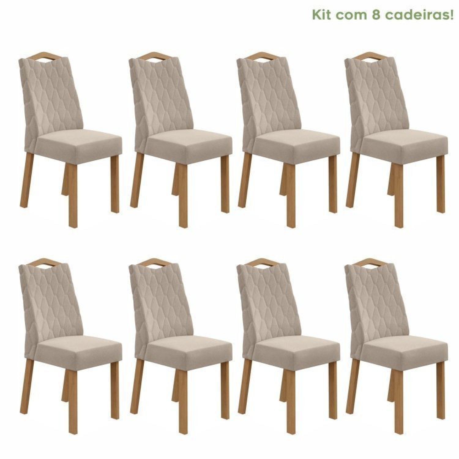 Conjunto Com 8 Cadeiras Para Sala De Jantar Vênus Amêndoa Clean/naturale Creme