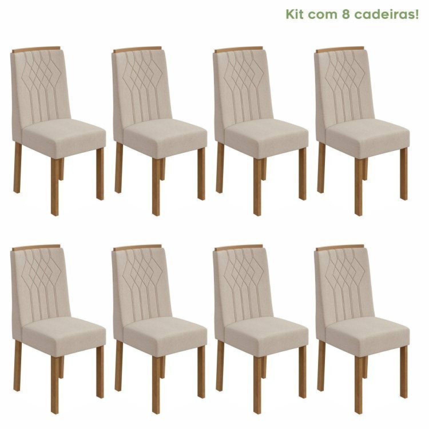 Conjunto Com 8 Cadeiras Para Sala De Jantar Exclusive Amêndoa Clean/rinzai Bege