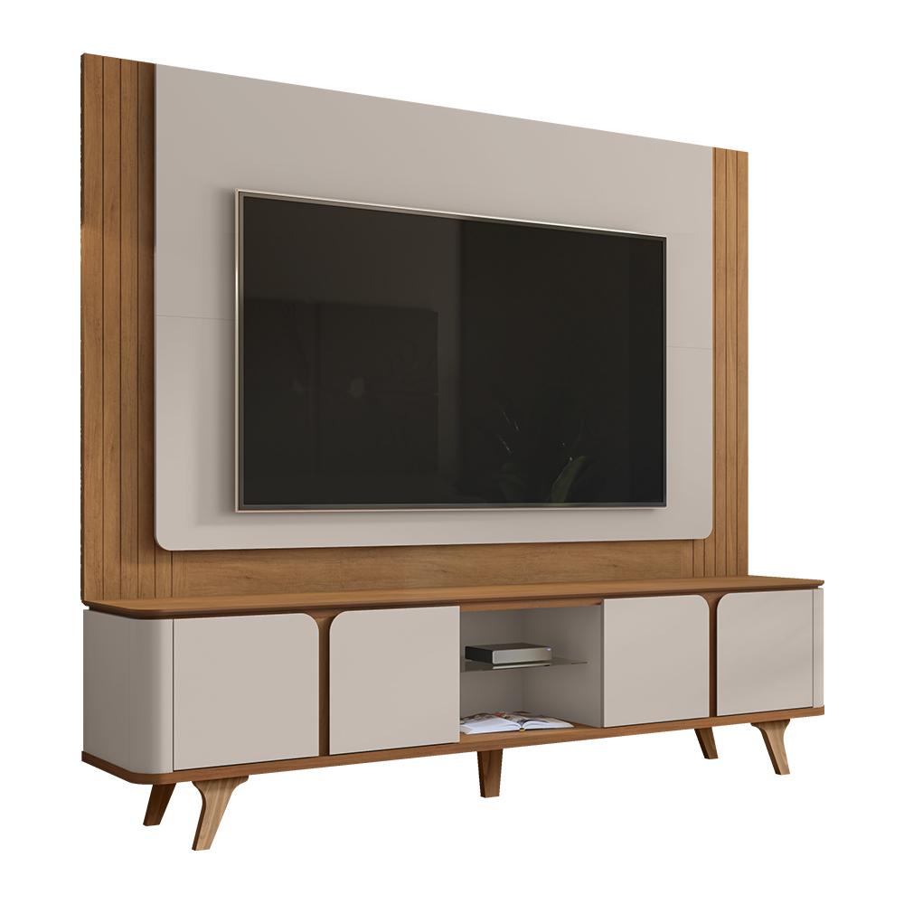 Conjunto Sala Rack E Painel Roma Para Tv Até 60 Polegadas Cedro/off White