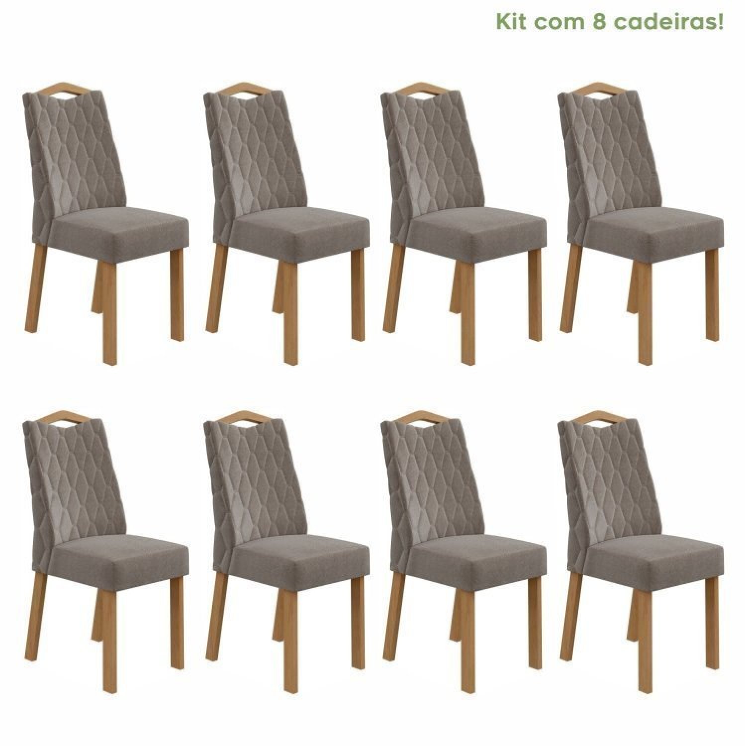 Conjunto Com 8 Cadeiras Para Sala De Jantar Vênus Amêndoa Clean/animale Bege