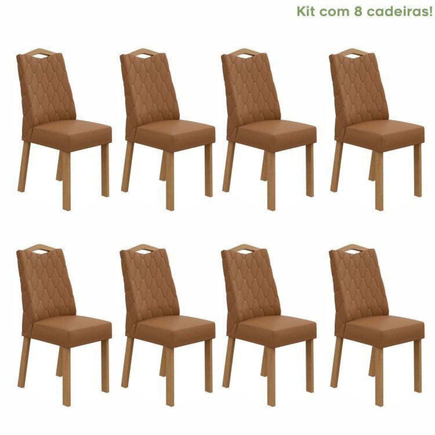 Conjunto Com 8 Cadeiras Para Sala De Jantar Vênus Amêndoa Clean/caramelo