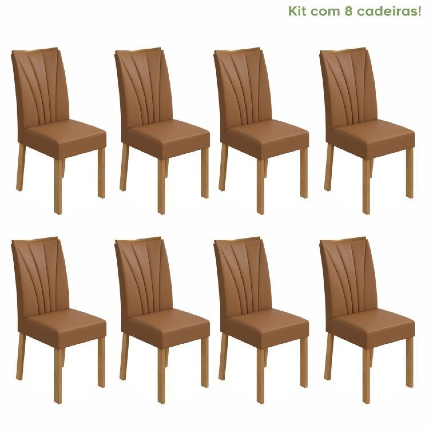 Conjunto Com 8 Cadeiras Para Sala De Jantar Apogeu Amêndoa Clean/caramelo