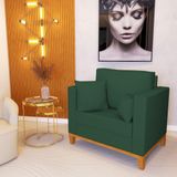 Poltrona Beny Decorativa Com 2 Almofadas Veludo Verde Base Em Madeira Maciça - Cor: Verde
