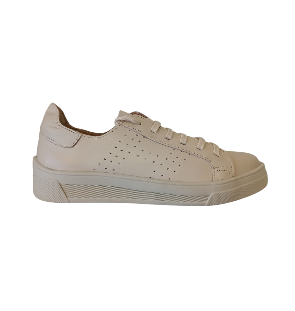 Tênis Casual Feminino Em Couro Creme Sola Creme Flatform