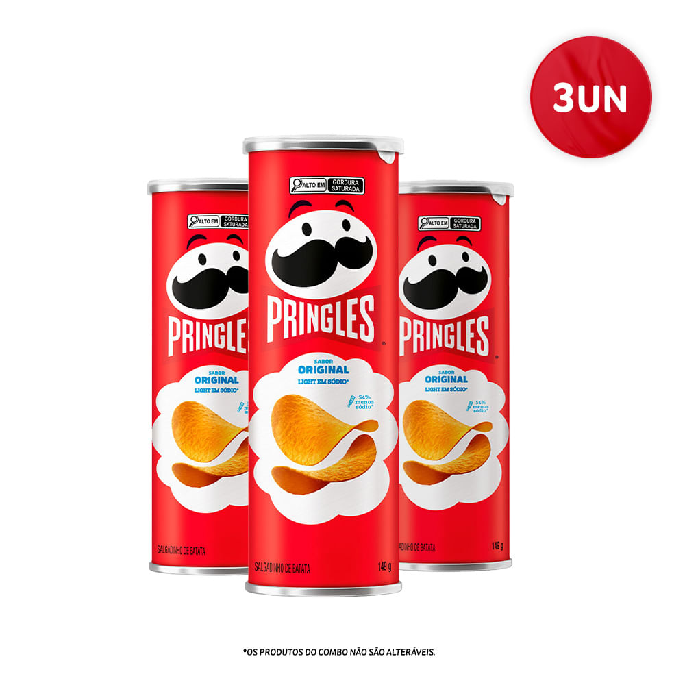 Combo Batata Frita Pringles® Original Menos Sódio 149g 3 Unidades