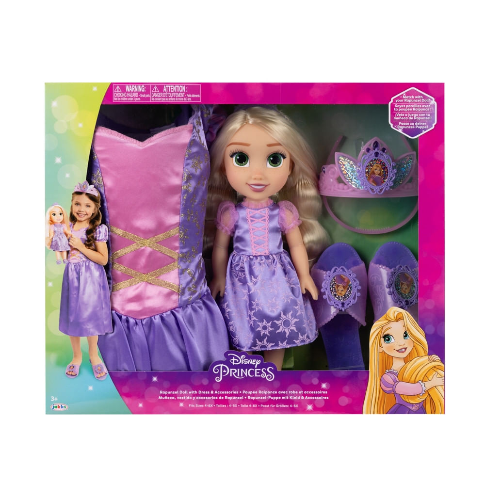 Boneca Disney Princesas Rapunzel Kit Com Fantasia Sapatos E Acessórios Tam. Único Multikids - Br2332