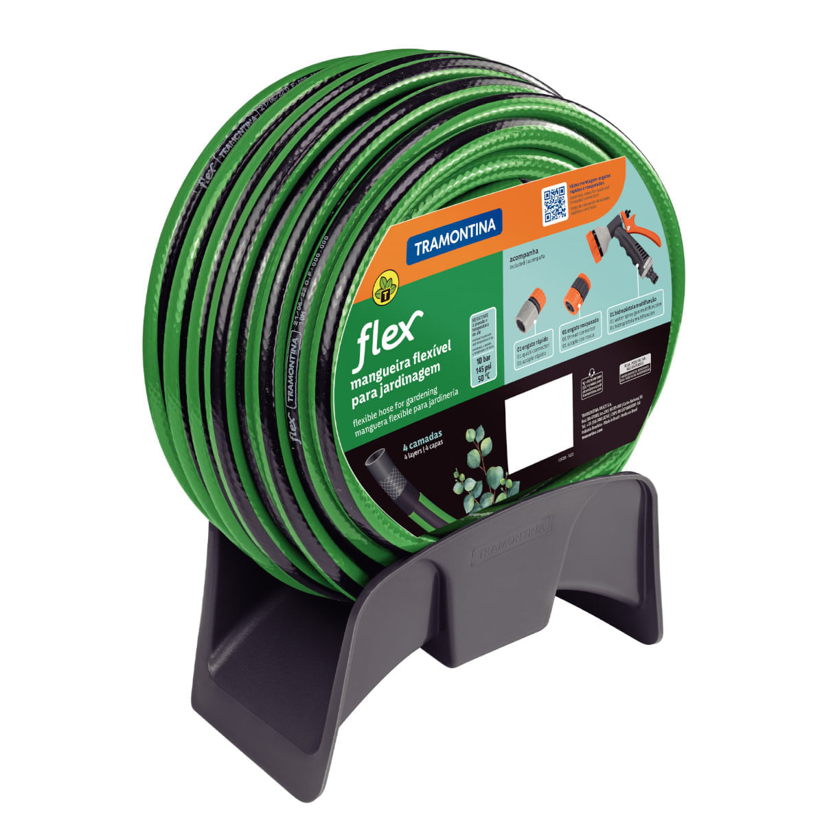 Mangueira Flex Para Jardim Tramontina Verde Em Pvc 4 Camadas 20 M Com Acessórios Tramontina