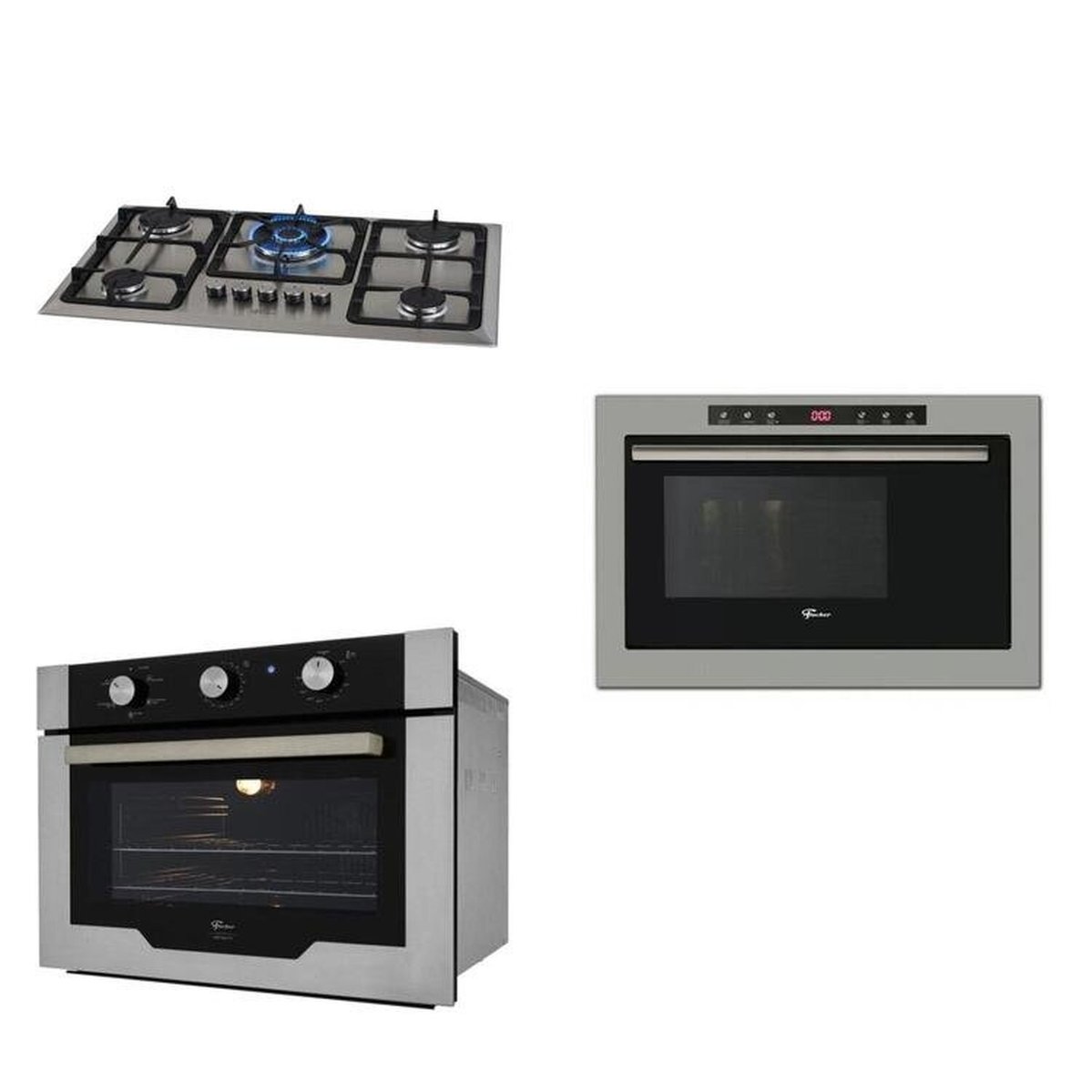 Conjunto Forno 50l 220v, Micro-ondas 25l 220v, Cooktop 5b Tc Linha Infinity Inox