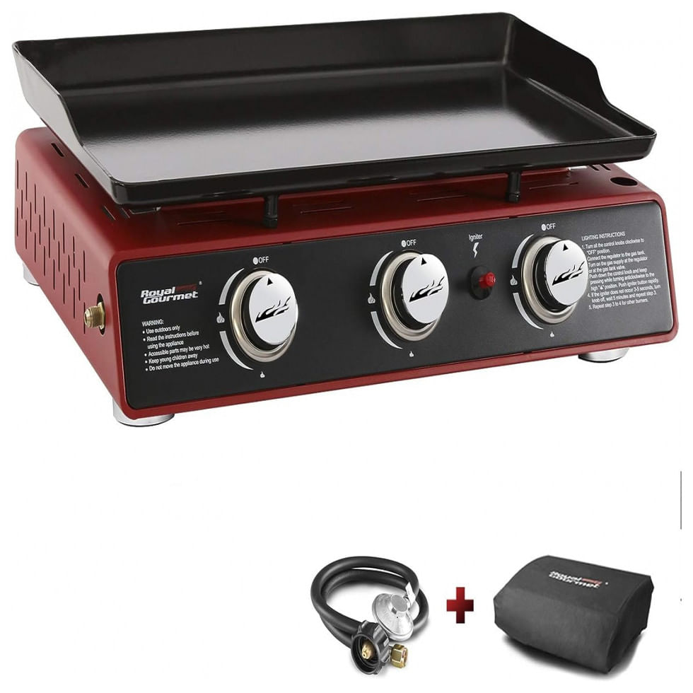 Churrasqueira A Gas Portatil Com 3 Queimadores, 25500 Btu, Royal Gourmet Pd1301r, Vermelho