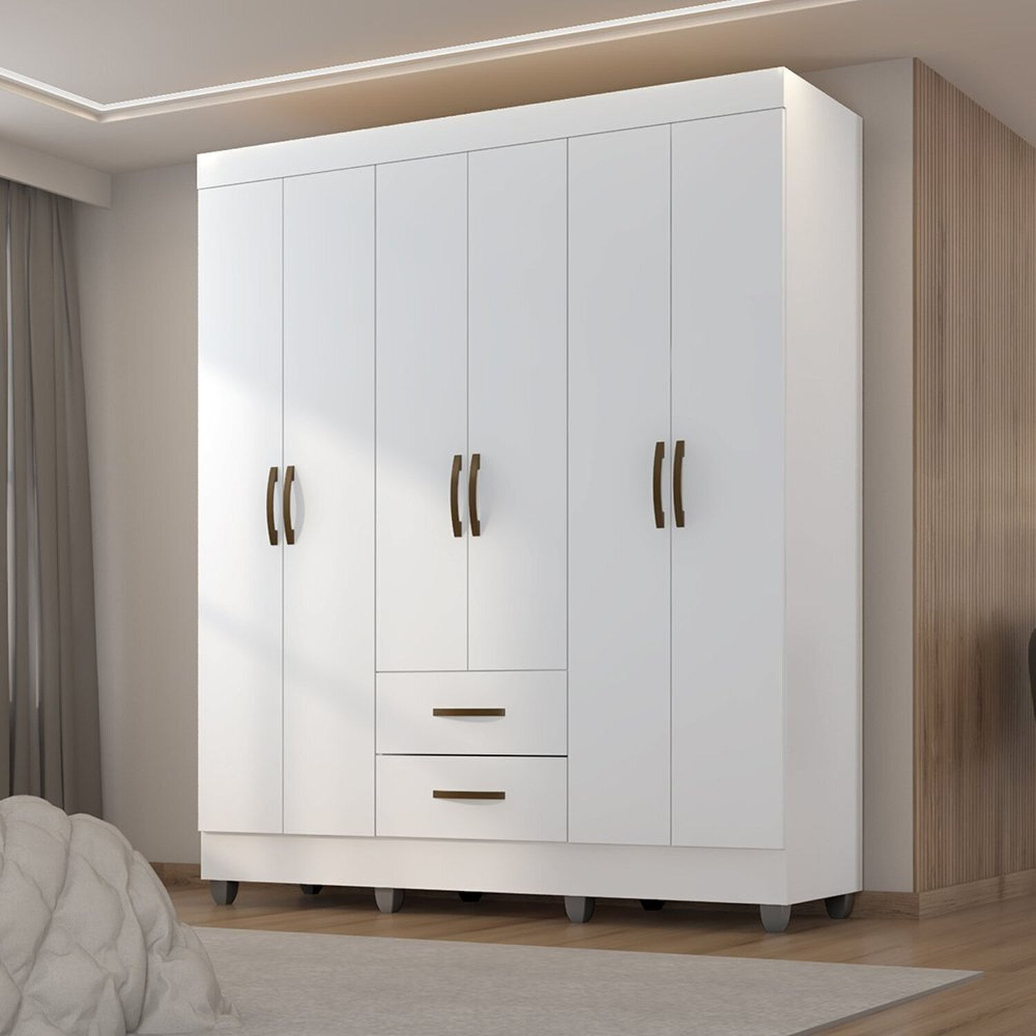 Guarda-roupa Casal 6 Portas 2 Gavetas Lite Branco Brilho