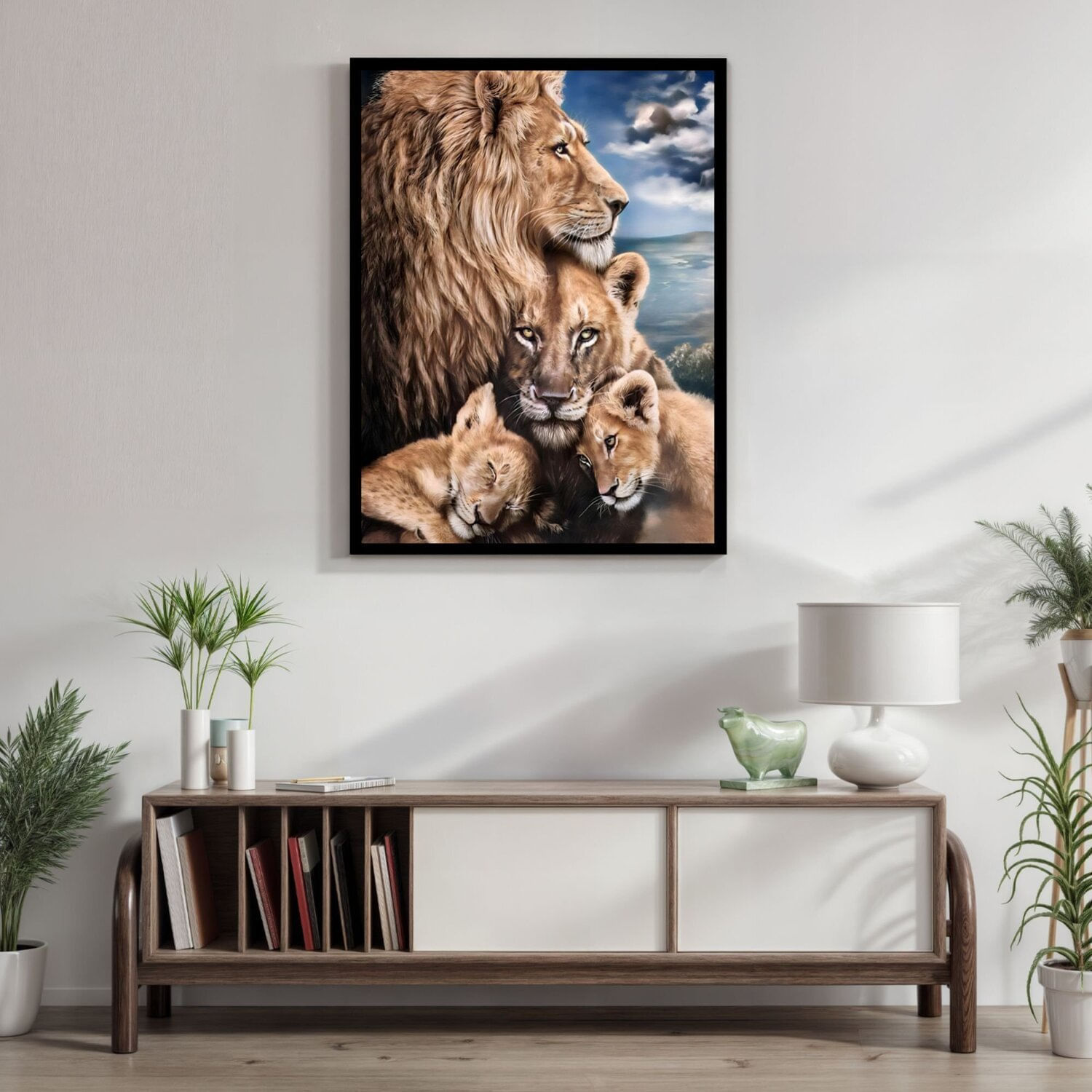 Quadro Decorativo Leão Leoa E Filhotes Animal 005 40cmx60cm