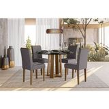 Mesa De Jantar 120cm Ambiente Isabela Com Vidro Imbuia Preto E 4 Cadeiras Amanda Imbuia Veludo Cinza Escuro - New Ceval