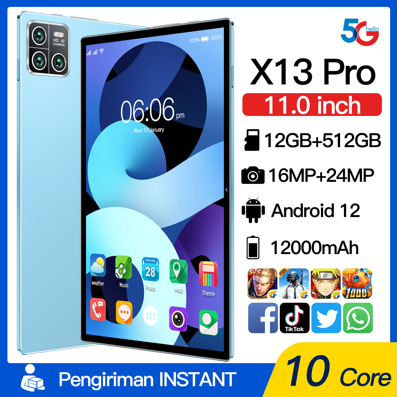 X13 Pro 12gbram + 512gbrom 111 Polegadas Android Os 12.0 12000ma