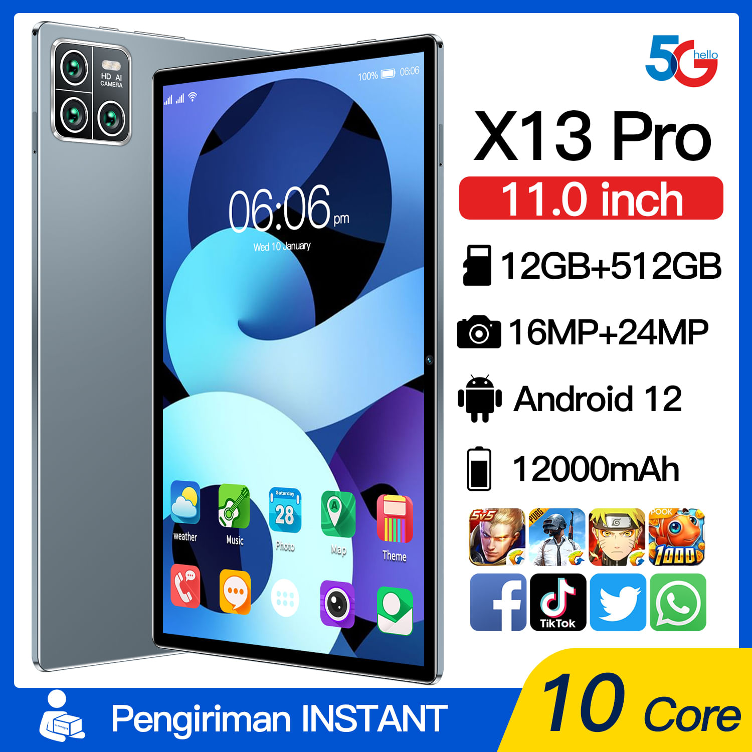 X13 Pro 12gbram + 512gbrom 111 Polegadas Android Os 12.0 12000ma