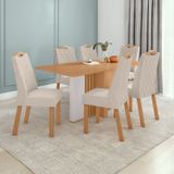 Conjunto Mesa 170cm Astrid Tampo Mdf No Glass E 6 Cadeiras Vênus Amêndoa Clean/off White/naturale Creme